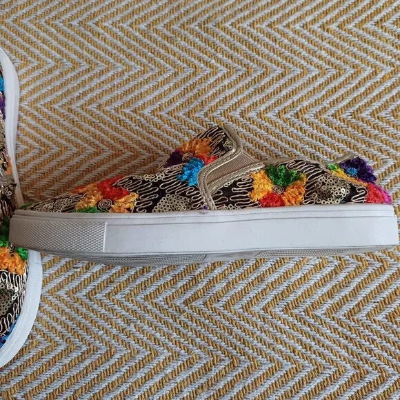 Stunning Wanted Renoir Colorful Embroidered Sequins Slip On Shoes Size 7 - Picture 8 of 11